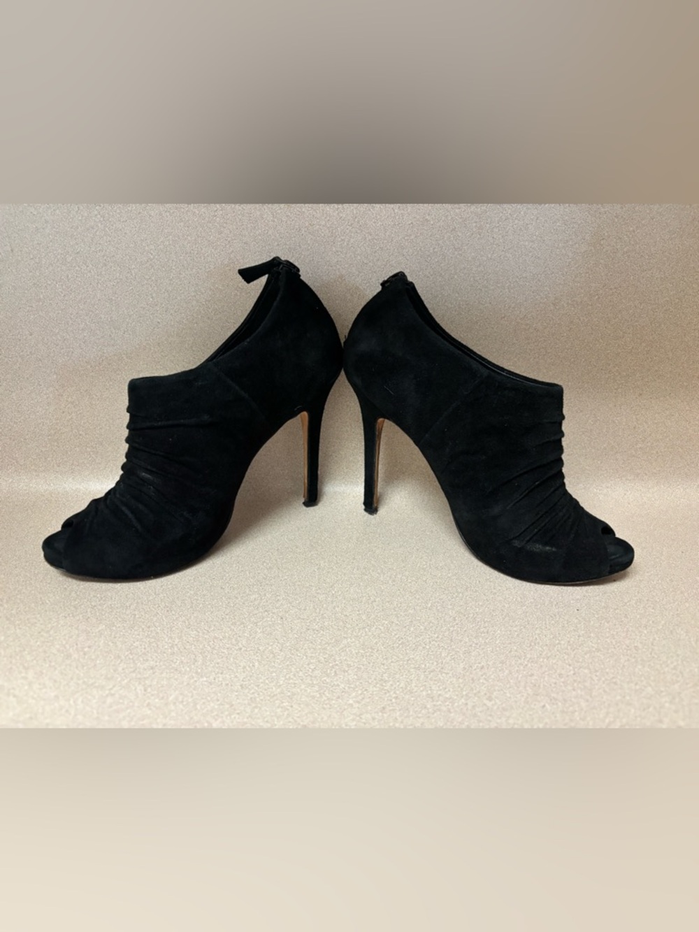 Saks Fifth Avenue Black Suede Peep-Toe Mules